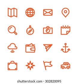 Fat Line Icon set for web and mobile. Modern minimalistic flat design elements of traveling and navigation tools