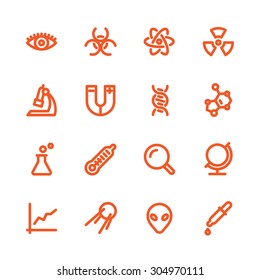 Fat Line Icon set for web and mobile. Modern minimalistic flat design elements of scientific equipment, biotechnology, genome testing, physical and chemistry materials research