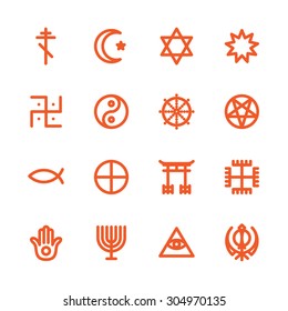 Fat Line Icon set for web and mobile. Modern minimalistic flat design elements of world religious symbols