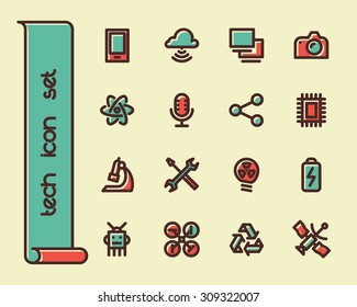 Fat Line Icon set for web and mobile. Modern minimalistic flat design elements of computer network technology, cloud computing database, modern technical and science instruments