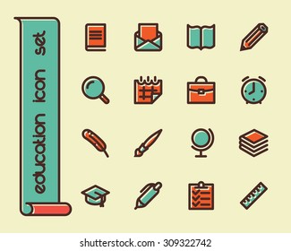 Fat Line Icon set for web and mobile. Modern minimalistic flat design elements of learning and education, school supplies