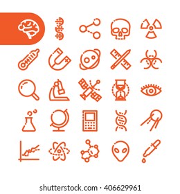 Fat Line science Icon set for web and mobile. Modern minimalistic flat design elements of scientific equipment, biotechnology, genome testing, physical and chemistry materials research