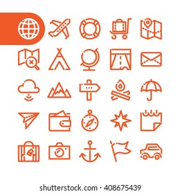 Fat Line travel navigation Icon set for web and mobile. Modern minimalistic flat design elements of traveling and navigation tools. Vector icons