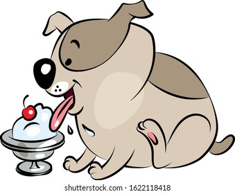 fat little dog eating ice cream