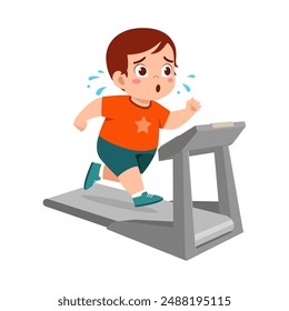 fat little kid do running on treadmill for weight loss