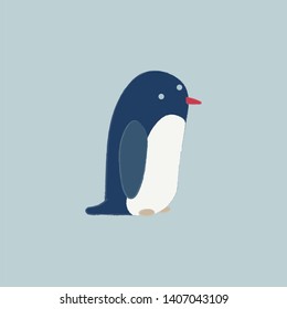 Fat little penguin, two small eyes, one pointed nose, vector, color drawing or illustration. 