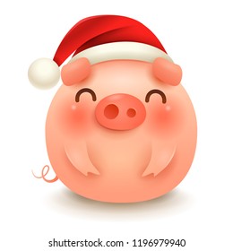 The Fat Little Pig with Christmas Santa’s Red Cap. Happy New Year. 