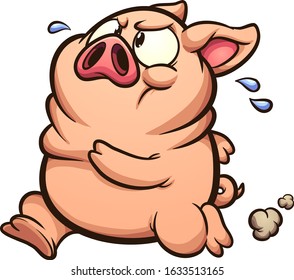 Fat little running pig sweating cartoon. Vector clip art illustration with simple gradients. All on a single layer.
