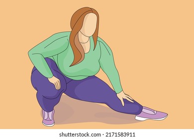 Fat, long haired beauty doing fat reduction exercise