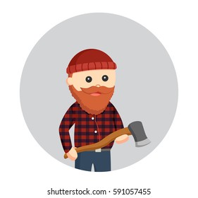 fat lumberjack with axe in circle background