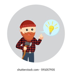fat lumberjack with idea in circle background