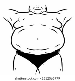 Fat male body, fat stomach vector illustration isolated on white