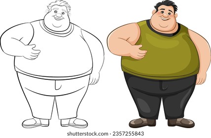 A fat male cartoon character wearing a tank top, perfect for colouring pages