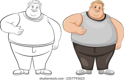 A fat male cartoon character wearing a tank top, perfect for colouring pages