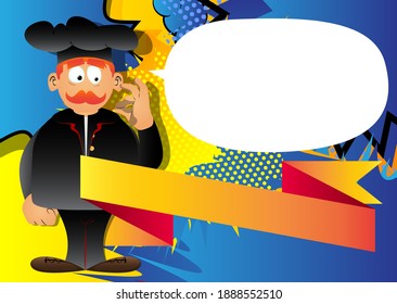 Fat male cartoon chef in uniform showing ok sign. Vector illustration.