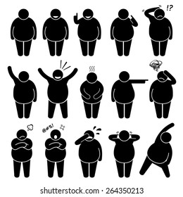 Fat Man Action Poses Postures Stick Figure Pictogram Icons