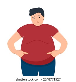 Fat man with big belly character in flat design on white background.