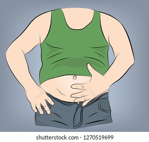 Fat man with a big belly. vector illustration.