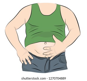 Fat man with a big belly. vector illustration.