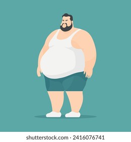 Fat Man. Body positive male, plus size. Isolated Funny Cartoon Character. Vector illustration.