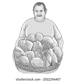 fat man and bread illustration