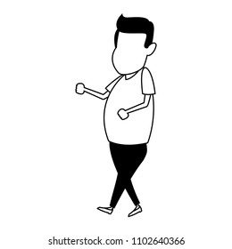 Fat man cartoon in black and white