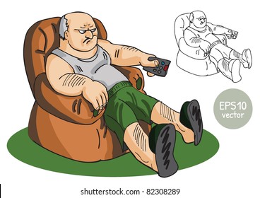 Fat Man In A Chair Watching TV
