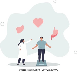 fat man at the doctor.health and weight loss concept.flat design.illustration with people.