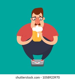 Fat man drinking a jar of beer