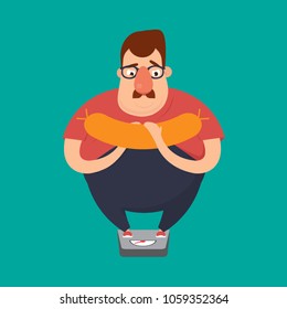 Fat man drinking a jar of sausage
