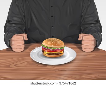 Fat man eating Burger