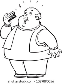 a fat man eating chocolate