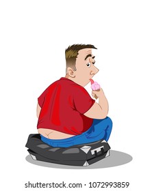 Fat man eating ice cream Vector. Cartoon character illustrations