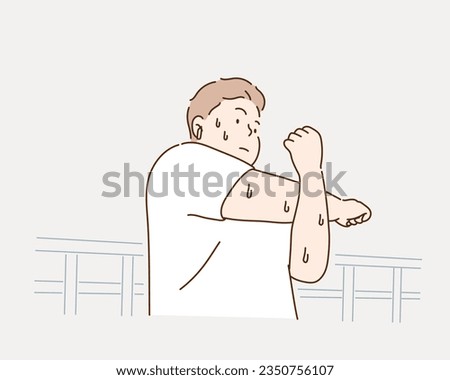  fat man exercising. Hand drawn style vector design illustrations.