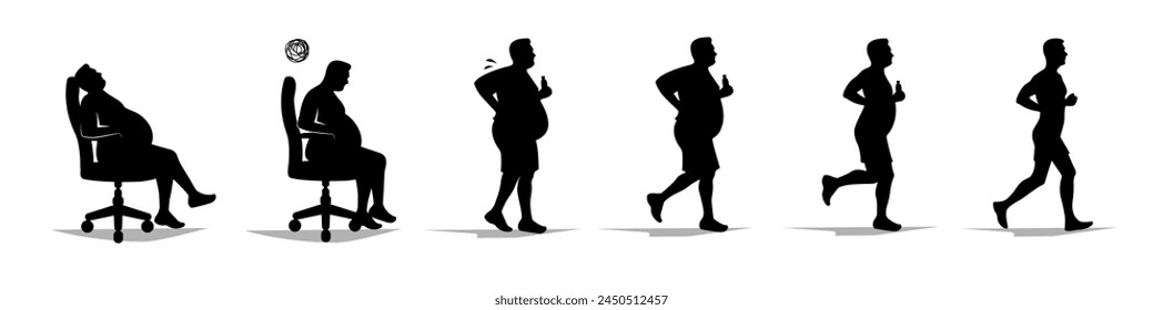 Fat man getting up, running icon