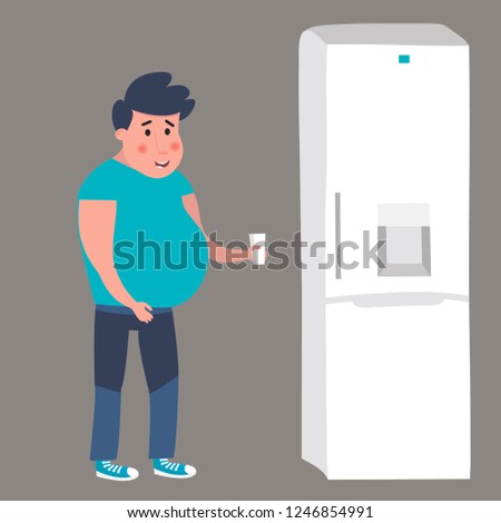 Fat man goes to the fridge. Vector illustration