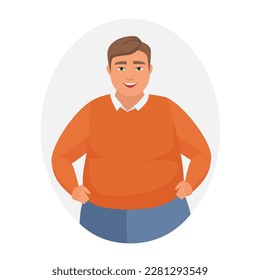 Hombre gordo con las manos en las caderas. Hombre obeso en posición de pie vector ilustración de caricatura