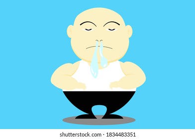 The fat man has a cold and runny nose