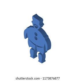 Fat Man With Hat and Moustache isometric left top view 3D icon