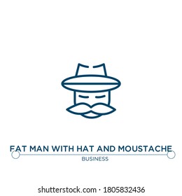 fat man with hat and moustache vector line icon. Simple element illustration. fat man with hat and moustache outline icon from business concept. Can be used for web and mobile
