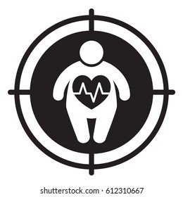 Fat man and heart disease. Vector illustration.