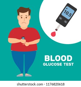 Fat Man Holding Glucose Sugar Blood Tester