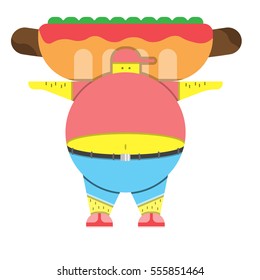 fat man and huge hot dog,flat design, vector image