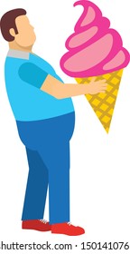 Fat man icon Template Design. Concept of weight. Overweight guy holding Ice-cream. Unhealthy lifestyle. vector flat icons cartoon design eps10 illustration