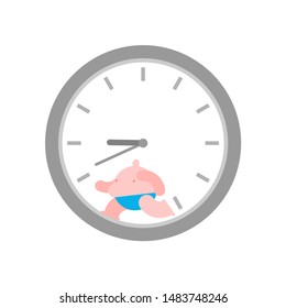 Fat man inside clock. Time to lose weight
