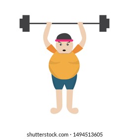 Fat man lifting barbell. Vector illustration.