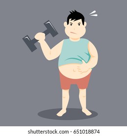 fat man lifting dumbbell for weight loss-vector cartoon
