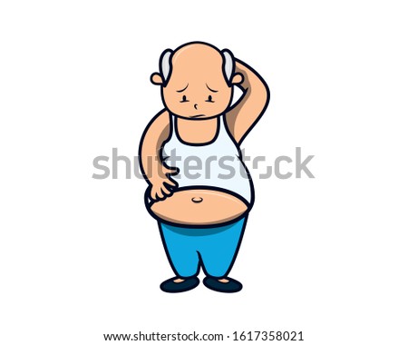 Fat Man Looking at His Belly Illustration