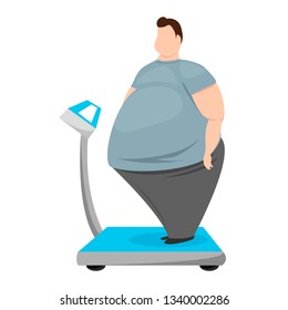 fat man. fat man measures spring balance. vector illustration