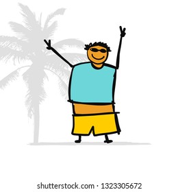 Fat man on the beach, sketch for your design